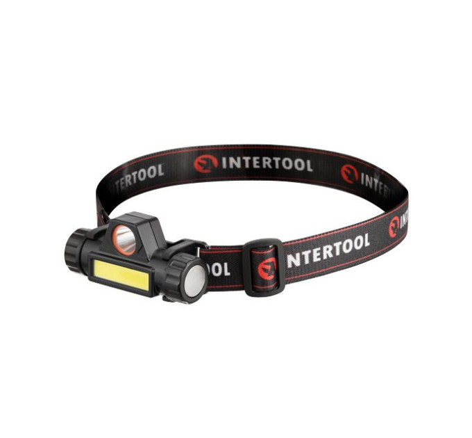 Фонарь налобный аккумуляторный XPE+COB, магнит INTERTOOL LB-0309