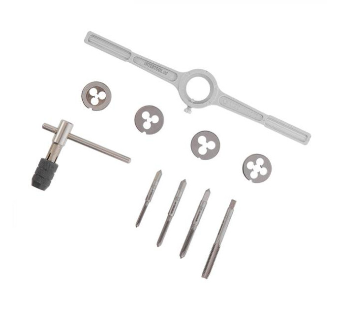 набор плашек M4-M8, метчиков M4-M8, 10 ед. INTERTOOL SD-8025