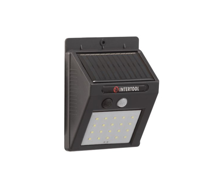 Светильник аккумуляторный настенный 20 SMD LED, уличный, солнечная панель, датчик движения INTERTOOL LB-0112