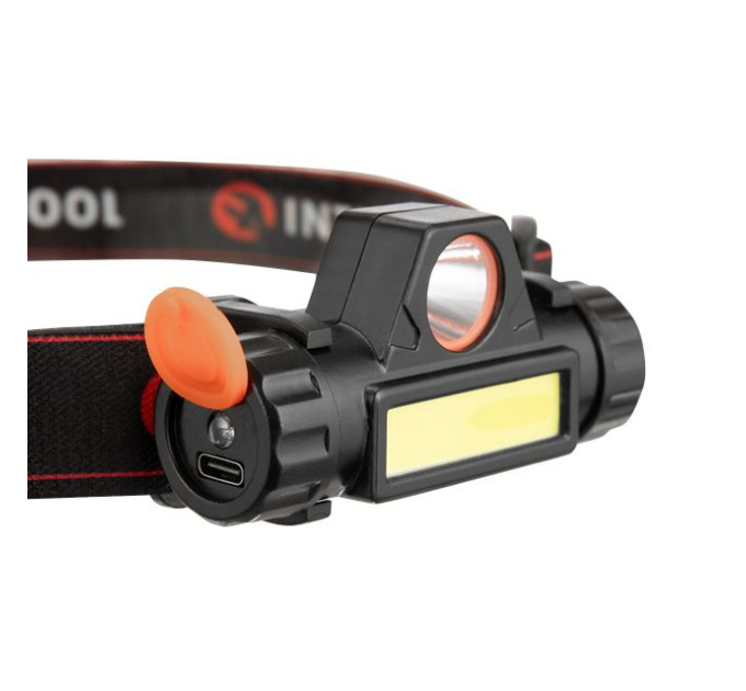 Фонарь налобный аккумуляторный XPE+COB, магнит INTERTOOL LB-0309