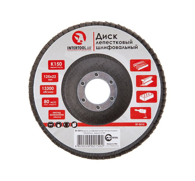 Диск шлифовальный лепестковый 125*22 мм, K150 INTERTOOL BT-0215