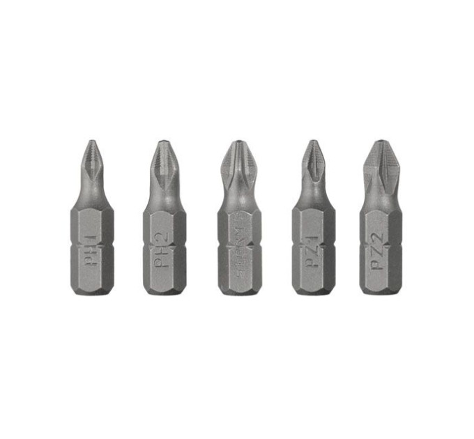 Комплект викруткових насадок PH1, PH2, PZ1, PZ2, S2, 5 од., STORM INTERTOOL VT-0210