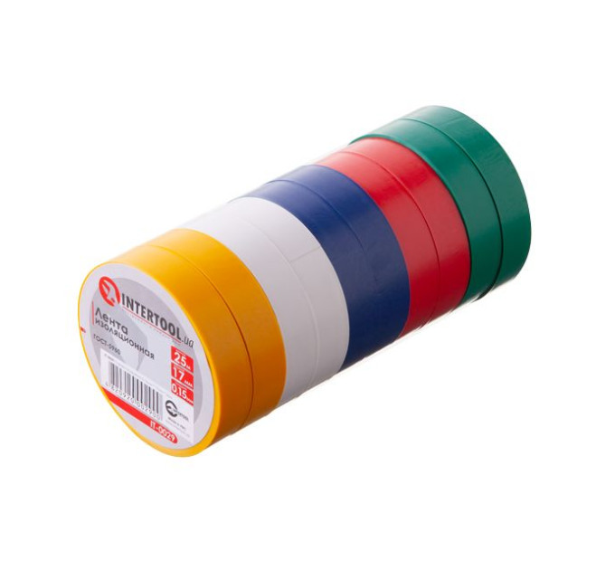 Лента изоляционная 25 м, 17*0,15 мм, цветная (уп. 10 ед.) INTERTOOL IT-0029