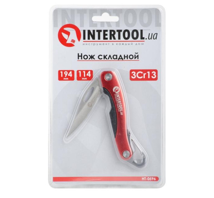 Ніж складаний, ручка з алюмінієвими вставками, карабін INTERTOOL HT-0596