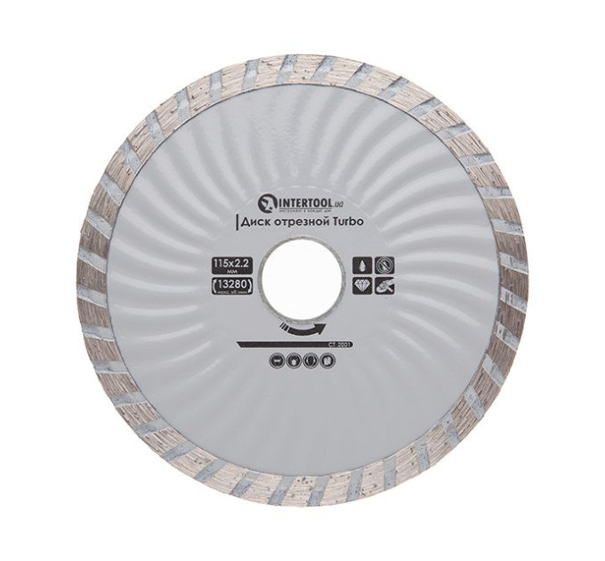 Диск отрезной TURBO 115 мм, алмазный 16-18% INTERTOOL CT-2001