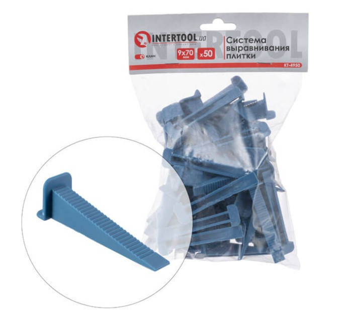 Система выравнивания плитки, клин 9*70 мм, 50 ед. INTERTOOL KT-4950