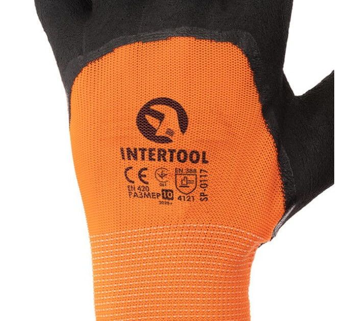 Рукавичка трикотажна, посилена, покрита чорним спіненим латексом, 10" INTERTOOL SP-0117