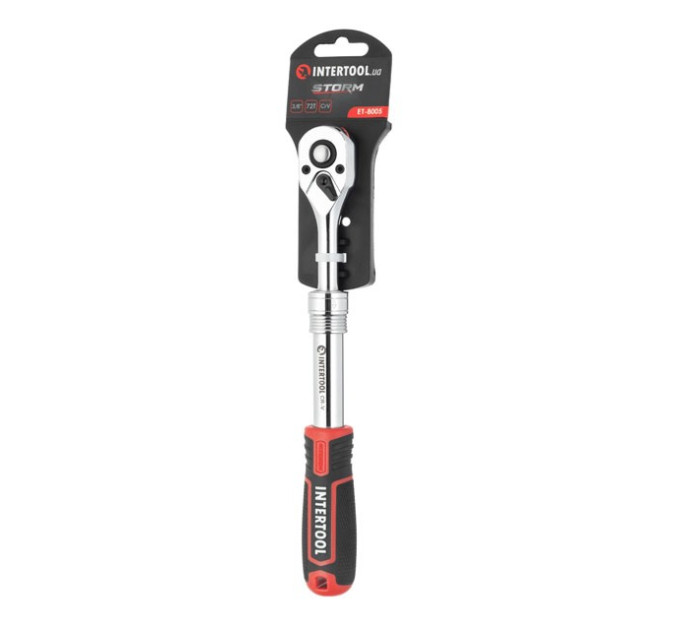 Рукоятка с храповым механизмом телескопическая STORM, 72 зуба 3/8", Cr-V INTERTOOL ET-8005