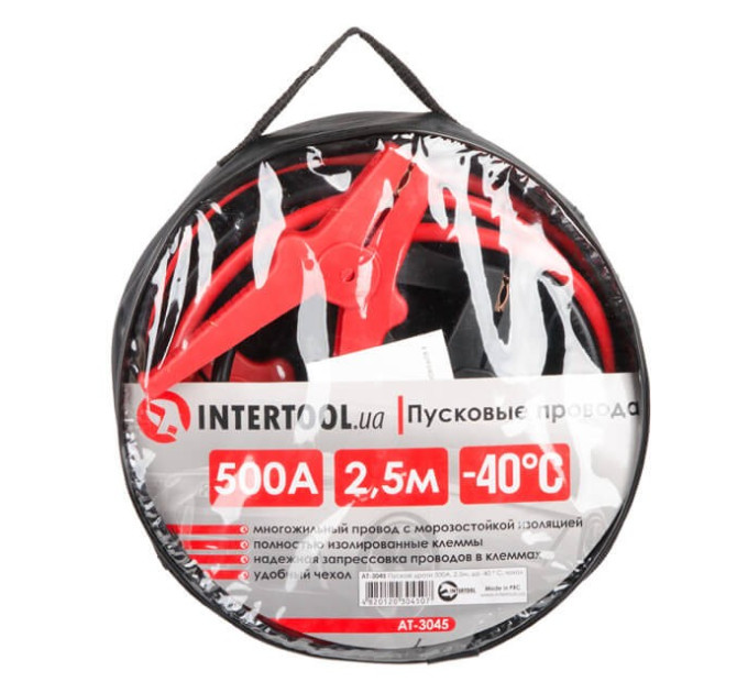Пускові дроти 500 А, 2.5 м, до -40°C, чохол INTERTOOL AT-3045