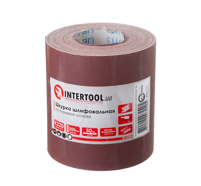 Шлифовальная кожа на тканевой основе К220, 50 м INTERTOOL BT-0724