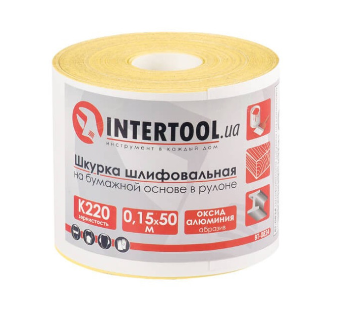 Шлифовальная кожура на бумажной основе К220, 115 мм*50 м INTERTOOL BT-0824