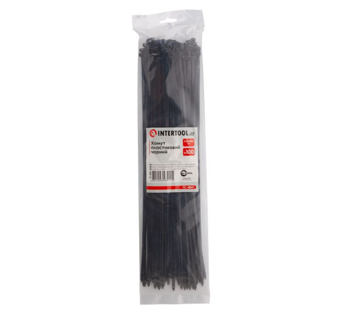 Хомут пластиковый 4,8*400 мм, черный, 100 ед. INTERTOOL TC-4841