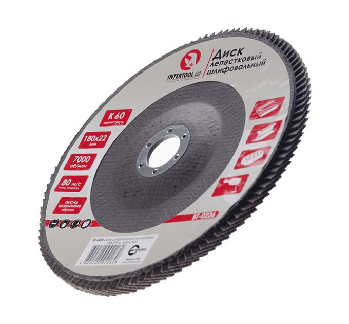 Диск шлифовальный лепестковый 180*22 мм, K60 INTERTOOL BT-0226