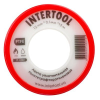 Стрічка тефлонова, фум (политетрафторетиленова) 15 м, 0.1*12 мм, 0.2 г/см³ INTERTOOL IT-0001