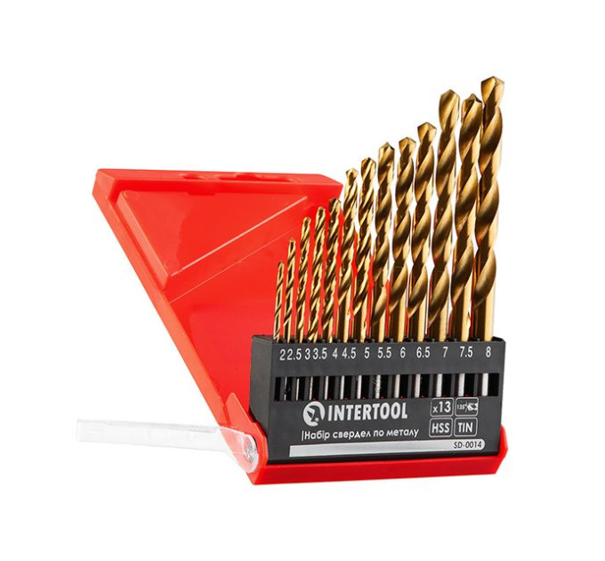 Набор сверл по металлу HSS, покрытие Ti, 2.0-8.0 мм, 13 ед. INTERTOOL SD-0014