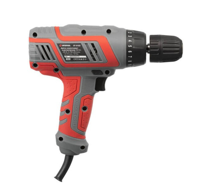 Дриль-шурупокрут електричний 320 Вт, 10 Нм, 220 В, 0-750 об/хв., 0.8-10 мм INTERTOOL DT-0103