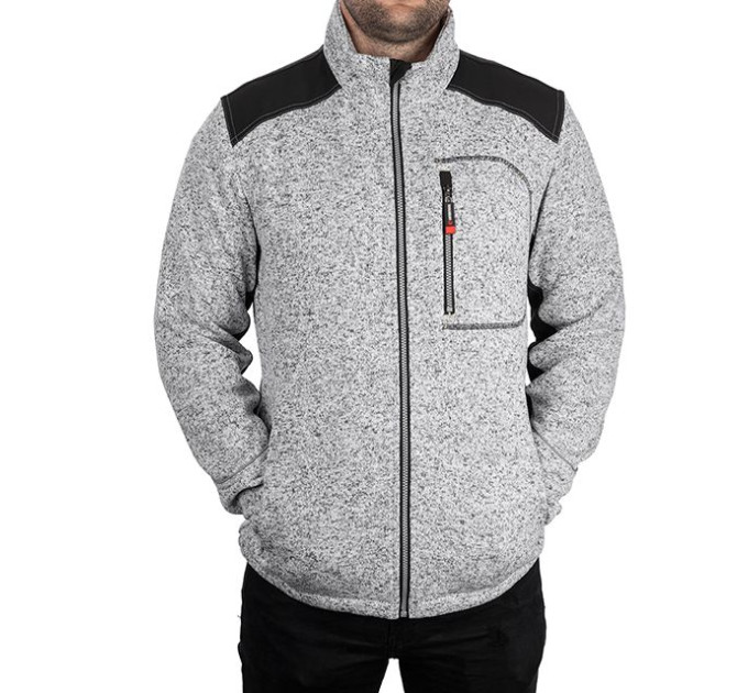 Куртка вязаная SOFTSHELL, серого цвета с черными вставками, ткань 100% полиэстер 270G, с карманом на груди и двумя боковыми, L INTERTOOL SP-3113