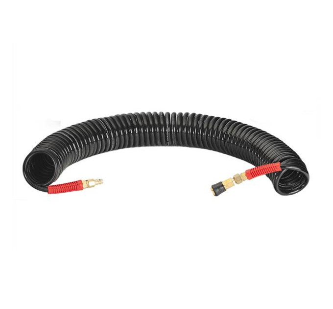 Шланг BLACK M-Flex STORM, 15 м, 8*12 мм, спиральный полиуретановый с поворотным шарниром, латунными быстроразъемными соединениями INTERTOOL PT-1797