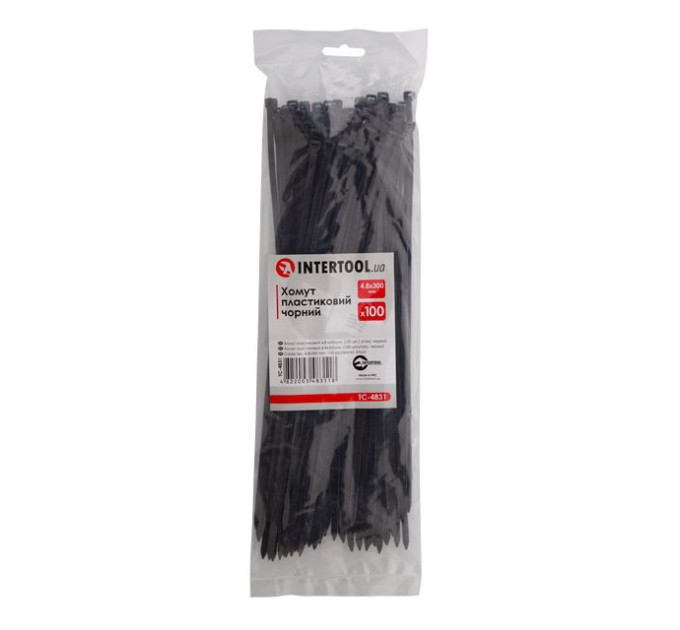 Хомут пластиковый 4,8*300 мм, черный, 100 ед. INTERTOOL TC-4831