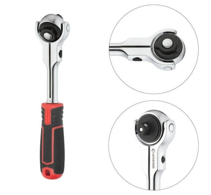 Рукоятка с храповым механизмом поворотная STORM 3/8", 72 зуба, Cr-V INTERTOOL ET-8008