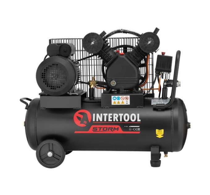Компрессор STORM, 50 л, 3 кВт, 220 В, 10 атм, 500 л/мин, 2 цилиндра INTERTOOL PT-0016