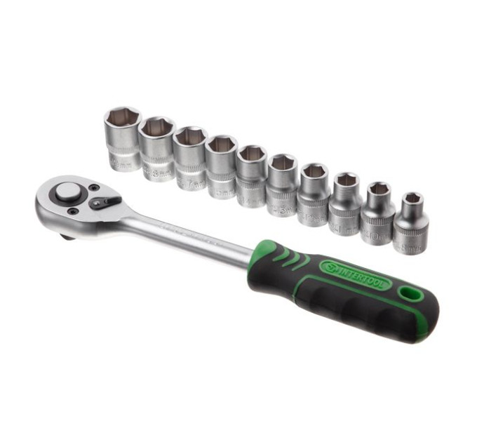 Набор головок 8-19 мм, 1/2", рукоятка с храповым механизмом, 10 ед. INTERTOOL ET-6013