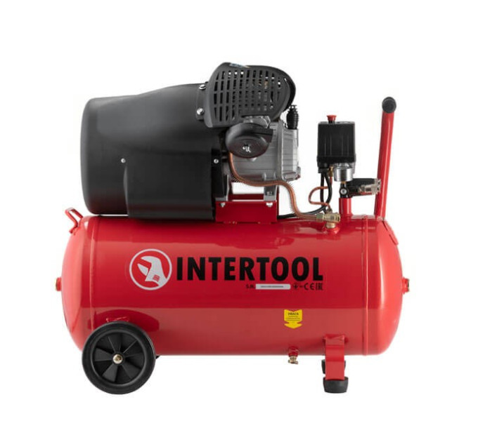 Компрессор 50 л, 2,23 кВт, 220 В, 10 атм, 354 л/мин, 2 цилиндра INTERTOOL PT-0004