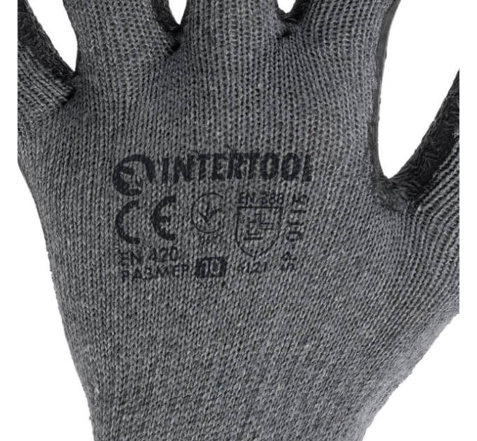 Перчатка трикотажная серая, покрытая черным вспененным латексом, 10" INTERTOOL SP-0115