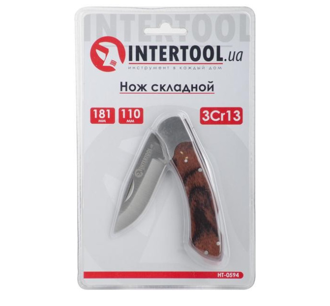 Ніж складаний, ручка з дерев'яними вставками INTERTOOL HT-0594
