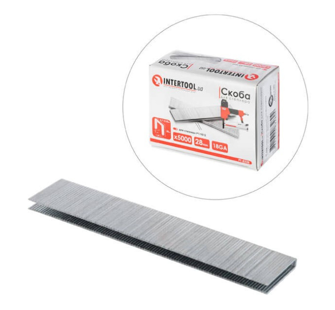 Скоба для степлера РТ-1612 28 мм (18GA), 5000 од. INTERTOOL PT-8328