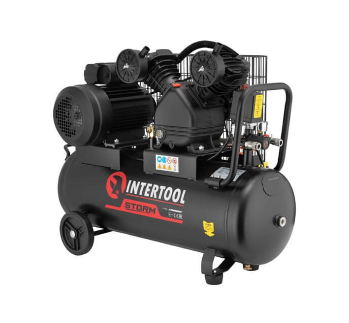 Компрессор STORM, 50 л, 3 кВт, 220 В, 10 атм, 500 л/мин, 2 цилиндра INTERTOOL PT-0016