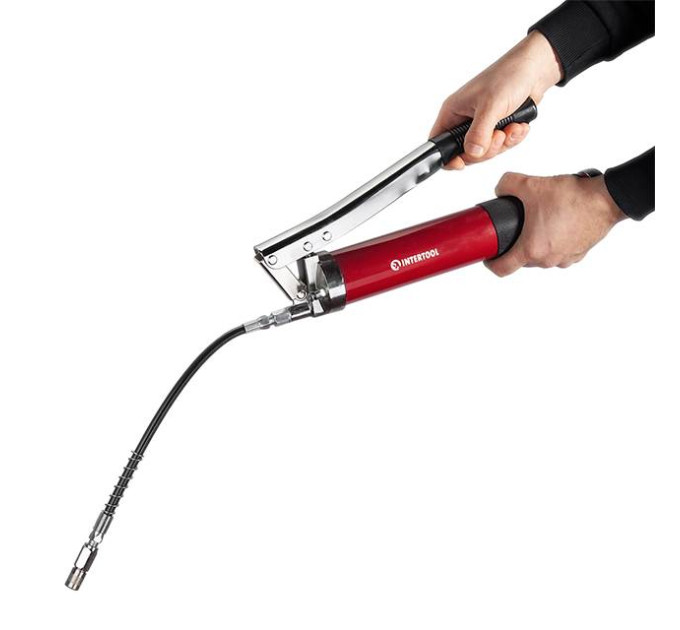 Шприц для смазки двухплунжерный 600 см³, гибкий шланг INTERTOOL HT-0060