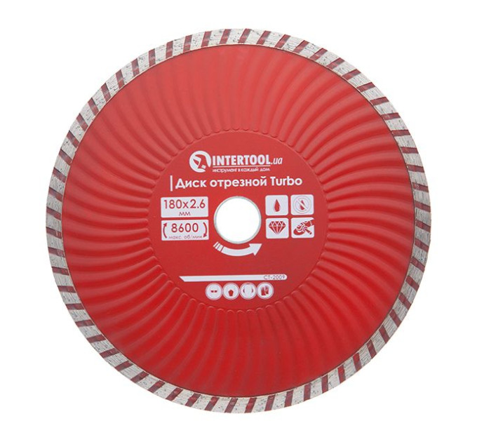 Диск отрезной TURBO 180 мм, алмазный 22-24% INTERTOOL CT-2009