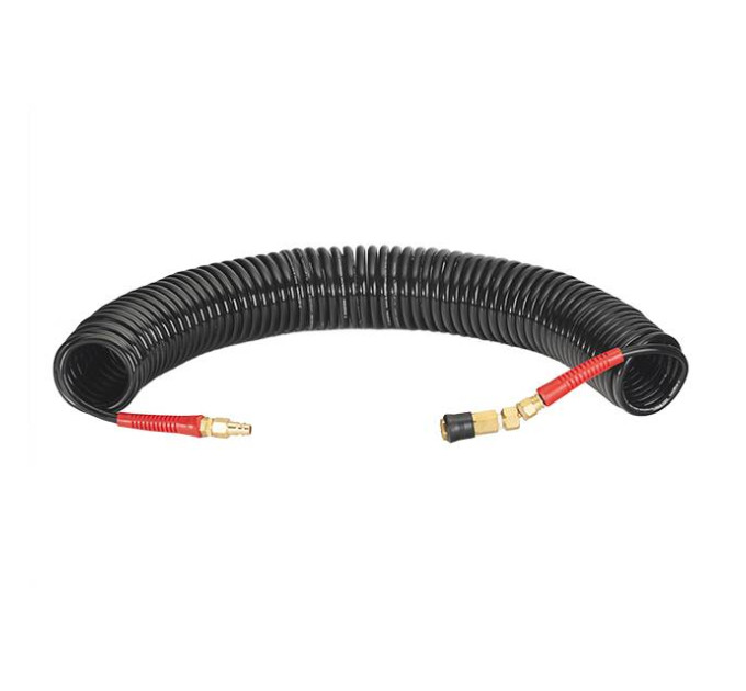 Шланг BLACK M-Flex STORM, 15 м, 6,5*10 мм, спиральный полиуретановый с поворотным шарниром, латунными быстроразъемными соединениями INTERTOOL PT-1794