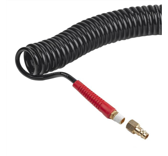Шланг BLACK M-Flex STORM, 15 м, 5,5*8 мм, спиральный полиуретановый с поворотным шарниром, латунными быстроразъемными соединениями INTERTOOL PT-1791