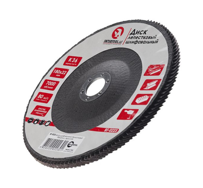 Диск шлифовальный лепестковый 180*22 мм, K36 INTERTOOL BT-0223