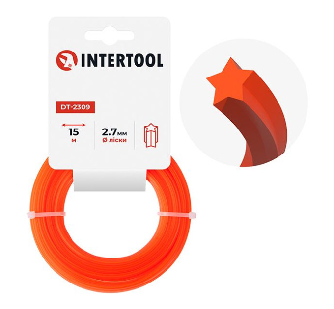 Леска для триммера "звезда", 2,7 мм*15 м INTERTOOL DT-2309