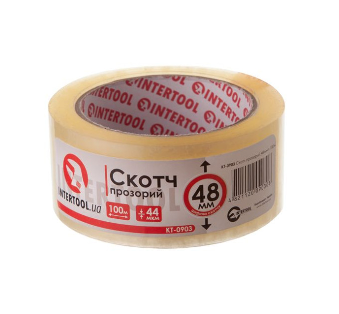 Скотч прозрачный 100м, 48мм, 44мкм INTERTOOL KT-0903