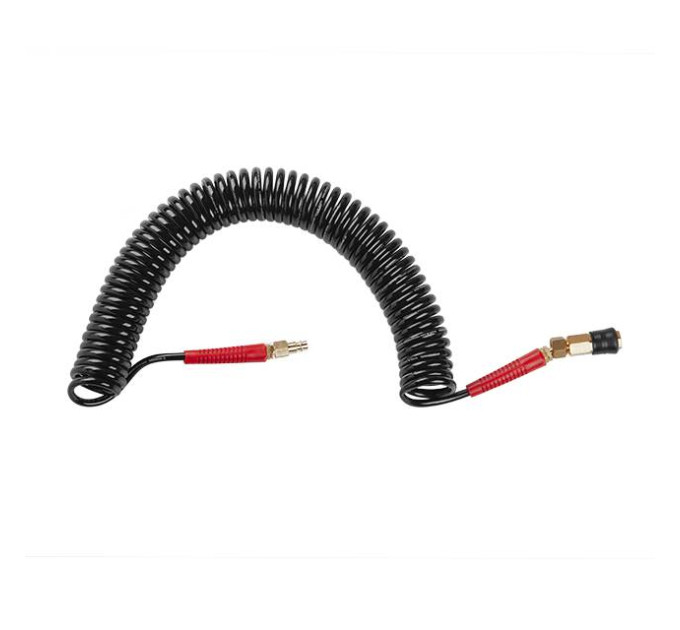Шланг BLACK M-Flex STORM, 10 м, 5,5*8 мм, спіральний поліуретановий з поворотним шарніром, латунними швидкороз'ємними з'єднаннями INTERTOOL PT-1790