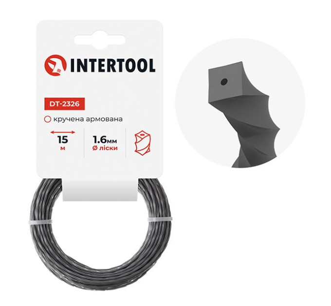 Леска для триммера "квадрат" витая армированная, 1,6 мм*15 м INTERTOOL DT-2326