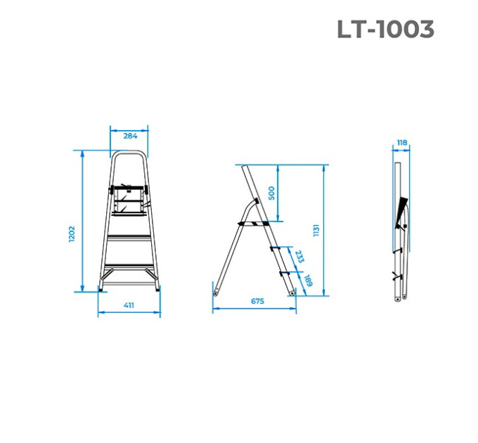 Стремянка из алюминия, 3 ступеньки, высота до платформы - 630 мм INTERTOOL LT-1003