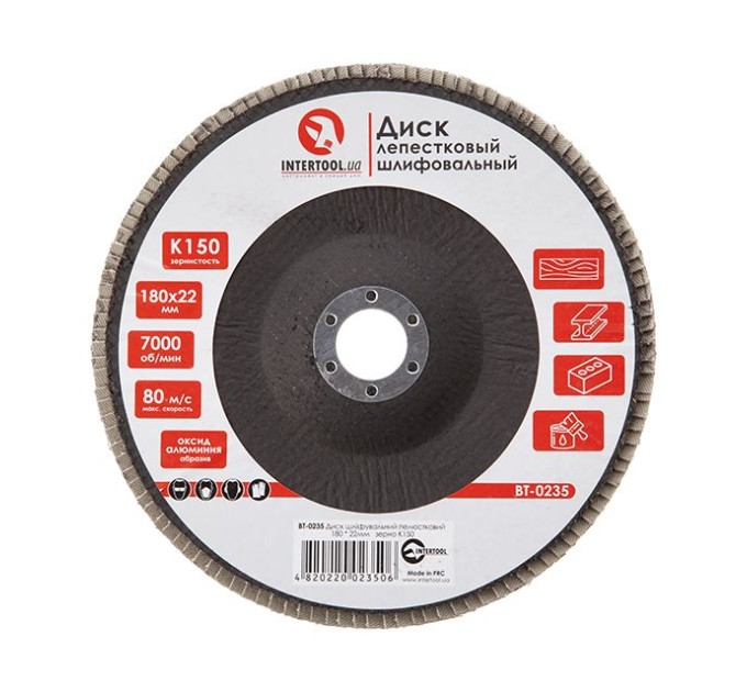 Диск шлифовальный лепестковый 180*22 мм, K150 INTERTOOL BT-0235