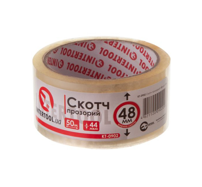 Скотч прозорий 50 м, 48 мм, 44 мкм INTERTOOL KT-0902