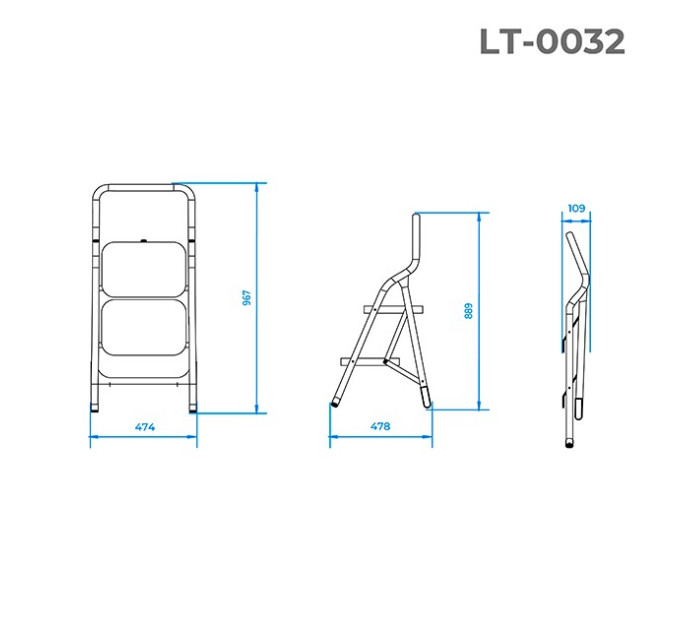 Стремянка, 2 ступени, высота 0,8 м INTERTOOL LT-0032