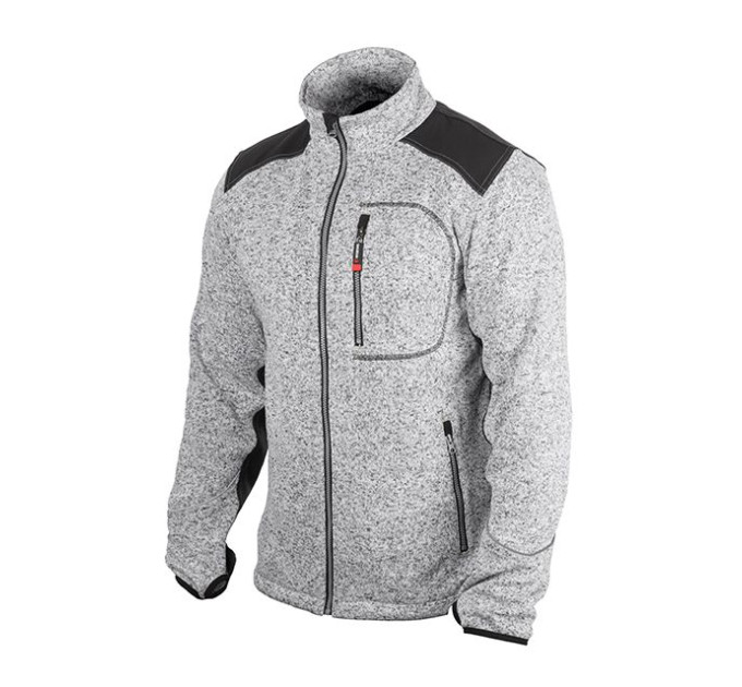Куртка вязаная SOFTSHELL, серого цвета с черными вставками, ткань 100% полиэстер 270G, с карманом на груди и двумя боковыми, XL INTERTOOL SP-3114