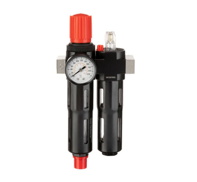 Блок подготовки воздуха 1/4", 5 мкм, 850 л/мин, металл, профессиональный INTERTOOL PT-1435