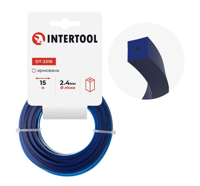 Леска для триммера "квадрат" армированная, 2,4 мм*15 м INTERTOOL DT-2318