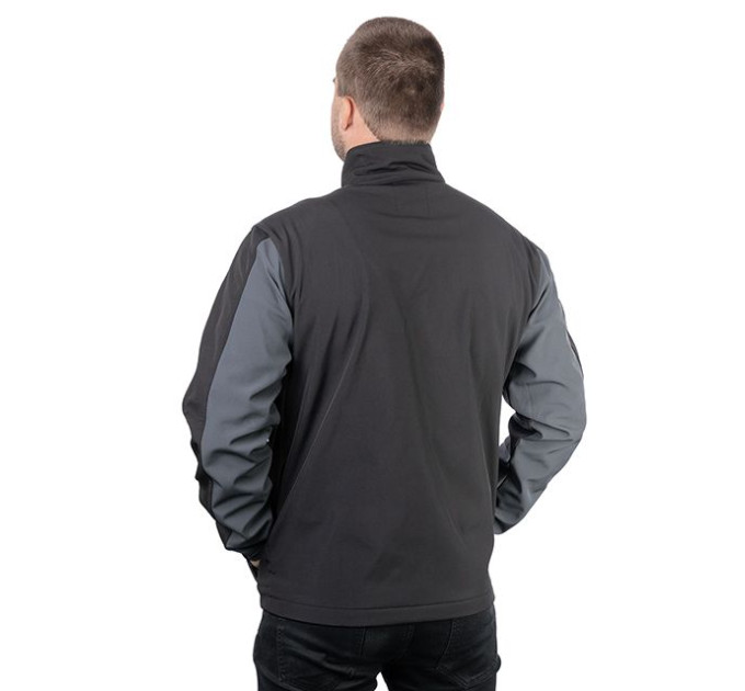 Куртка SOFTSHELL, темная серо-черная, трехслойная, ткань стрейч 300GSM 100D, с водо- и ветрозащитой, XXXL INTERTOOL SP-3136