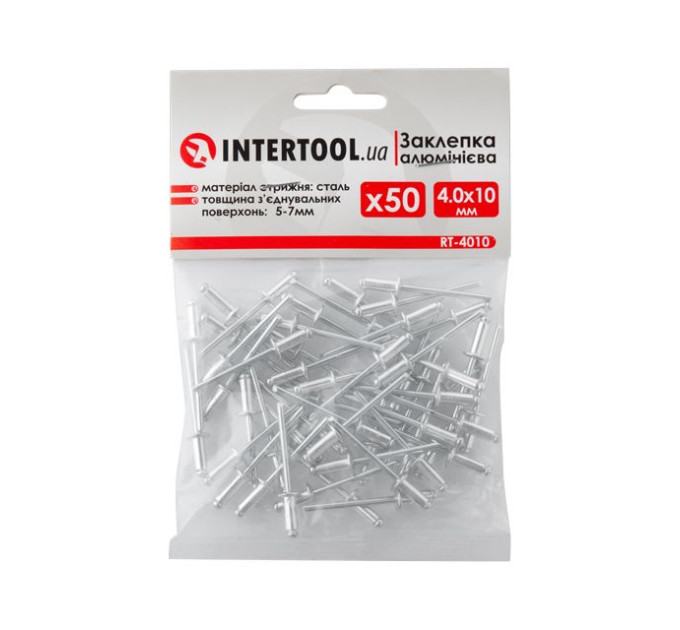 Заклепка алюминиевая 4.0*10.0 мм, 50 ед. INTERTOOL RT-4010