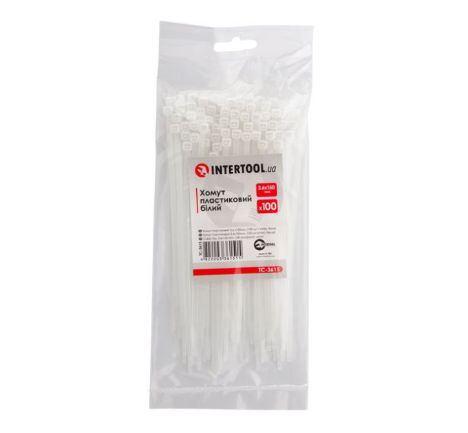 Хомут пластиковий 3,6*150 мм, білий, 100 од. INTERTOOL TC-3615